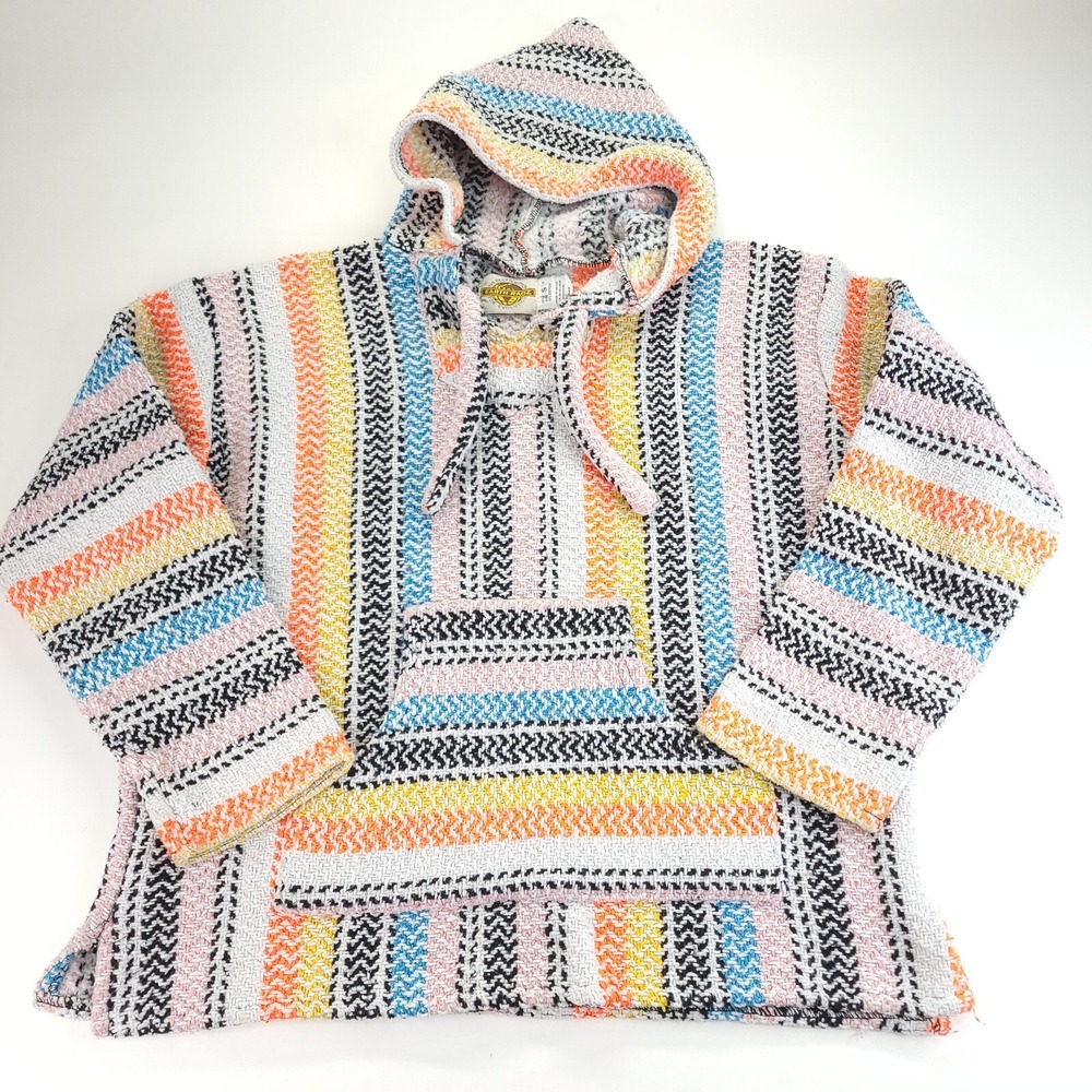 Earth Rags Hoodie Adult Small Geometric Aztec‎ Baja Surf Striped Pullover